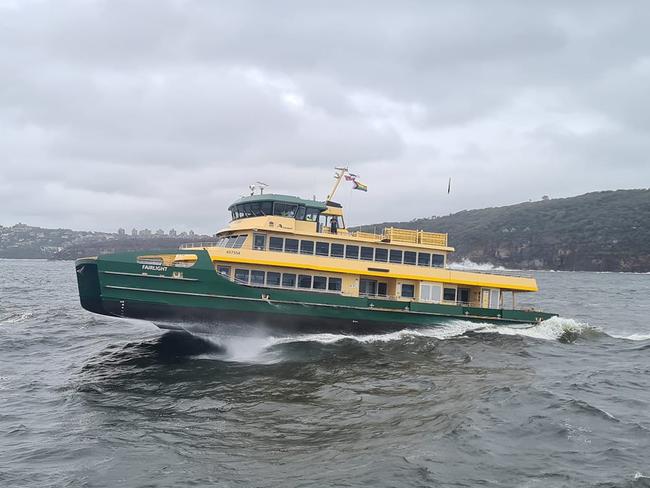 The bow of the Fairlight, which has wave-piercing twin hulls, is well out of the water. Picture: Mark Crawley