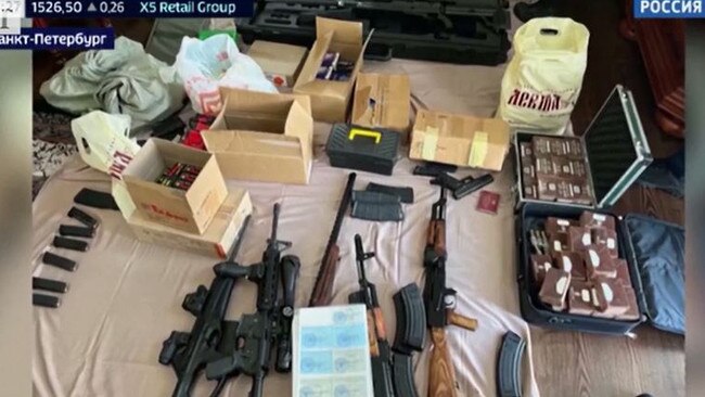 An arsenal of guns was found during a police raid at Yevgeny Prigozhin's mansion in St Petersberg. Picture: Telegram.