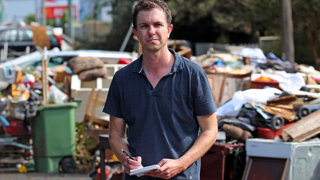 The Northern Star editor Stuart Cumming has been continuing to work despite there being no power in Lismore. Picture: Toby Zerna