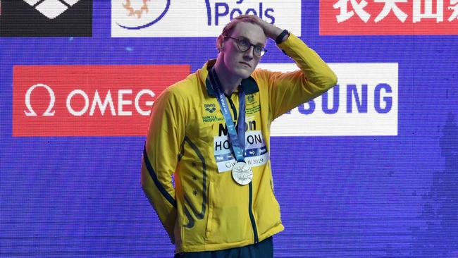 Australia's Mack Horton was issued a warning letter for refusing to share the podium with drug cheat Sun Yang. Picture: Ed Jones/AFP