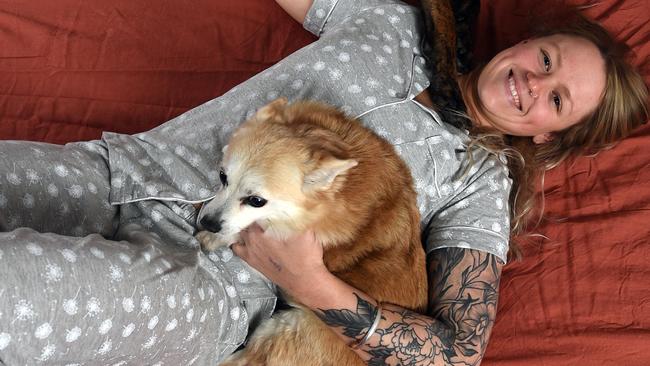 A new study has found the majority of dog owners sleep with their dogs. Amanda Walker with her two dogs, Rip and Heidi.