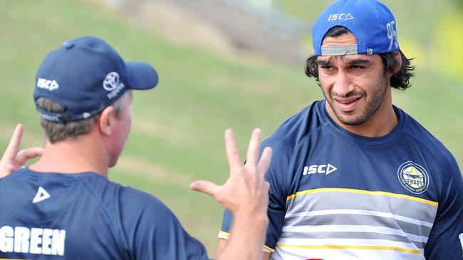 Cowboys Co Captain Johnathan Thurston with coach Paul Green.