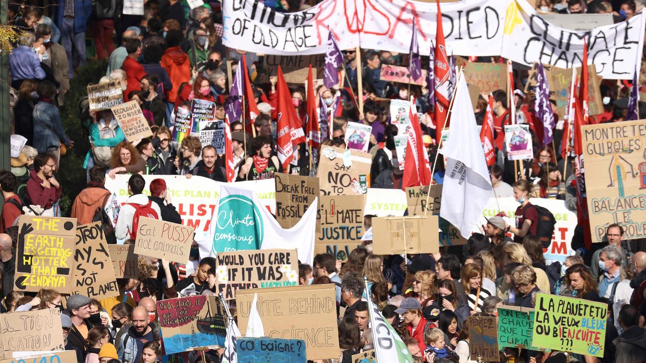 Protesters take part in a demonstration against climate change in Brussels, on October 10, 2021, ahead of the COP26 climate summit. Picture: Kenzo Tribouillard / AFP