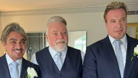 Kyle Sandilands pictured with his best man Simon Main and nightclub identity John Ibrahim. Picture: Instagram