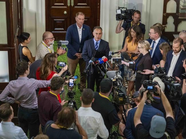 Opposition Leader John Pesutto speaking after the vote on Friday. Picture: Wayne Taylor