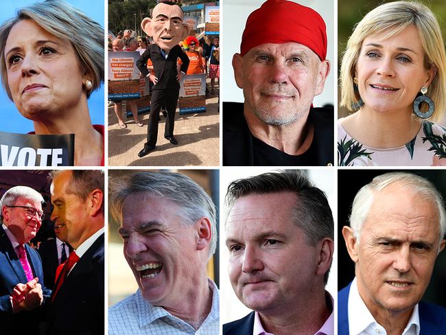 The view from the other side: (clockwise from top left) Kristina Keneally, GetUp! volunteers in Warringah, Peter FitzSimons, Zali Steggall, Malcolm Turnbull, Chris Bowen, Rob Oakeshott, Kevin Rudd with Bill Shorten.