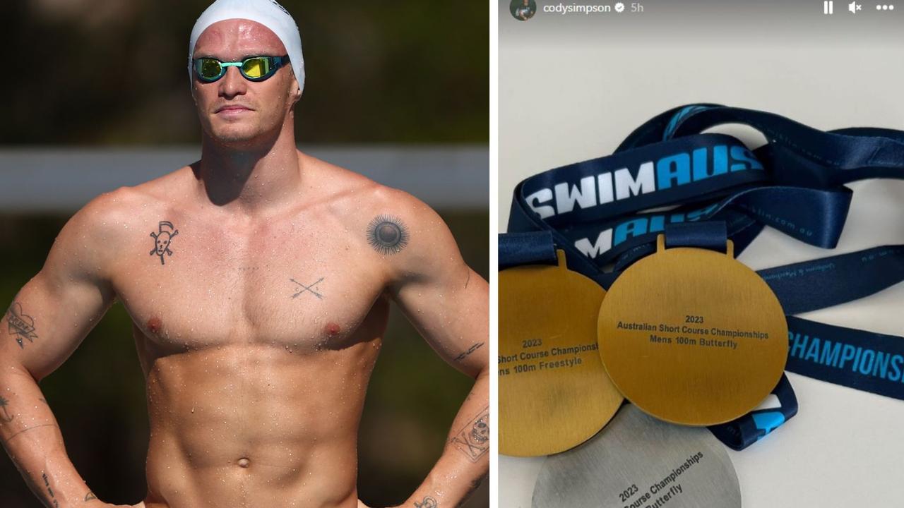 Cody Simpson won two gold and a silver at the short course champs. Photo: Instagram and Getty Images