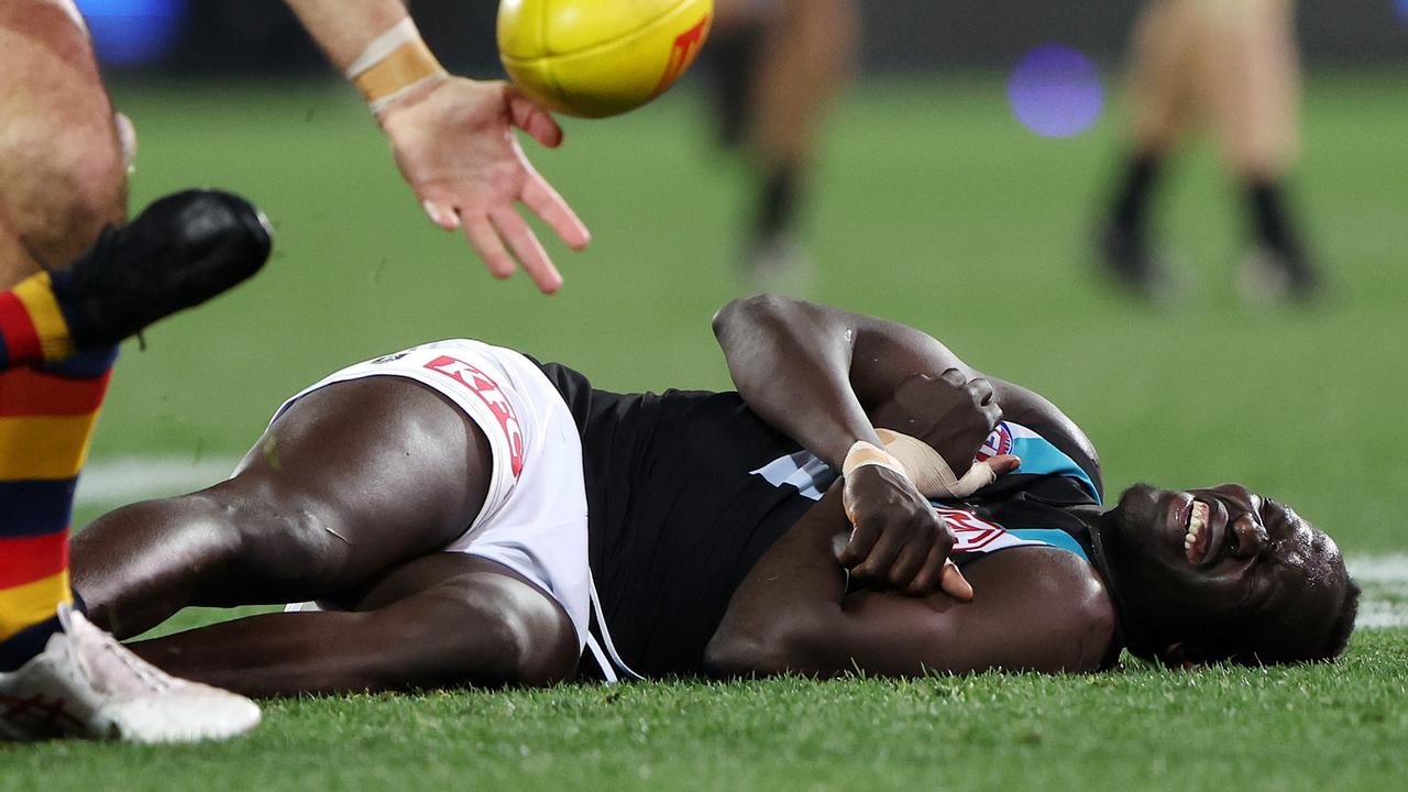 Port star Aliir Aliir played on after being concussed. Picture: Sarah Reed