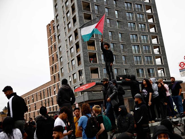 A counter demonstration against an anti-immigration protest called by far-right activists in the Walthamstow suburb of London. Picture: AFP