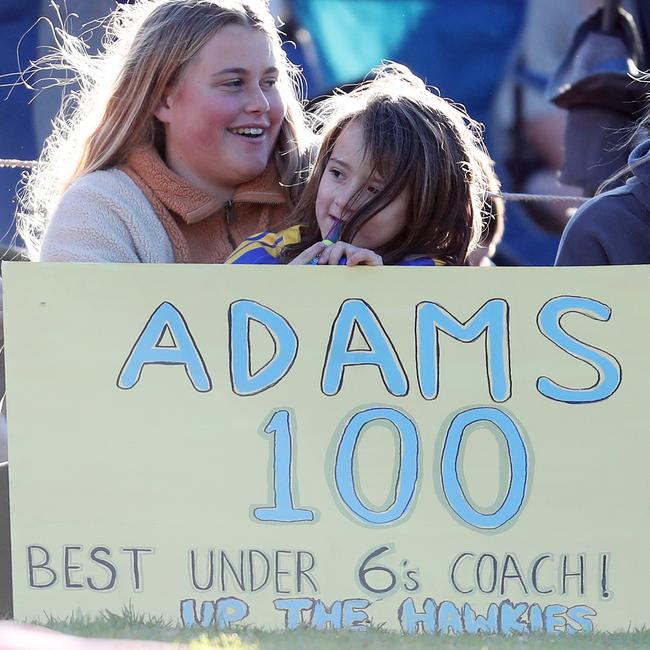 Fans supporting Kallin Adams in his 100th first grade game for the club. Picture: Sue Graham