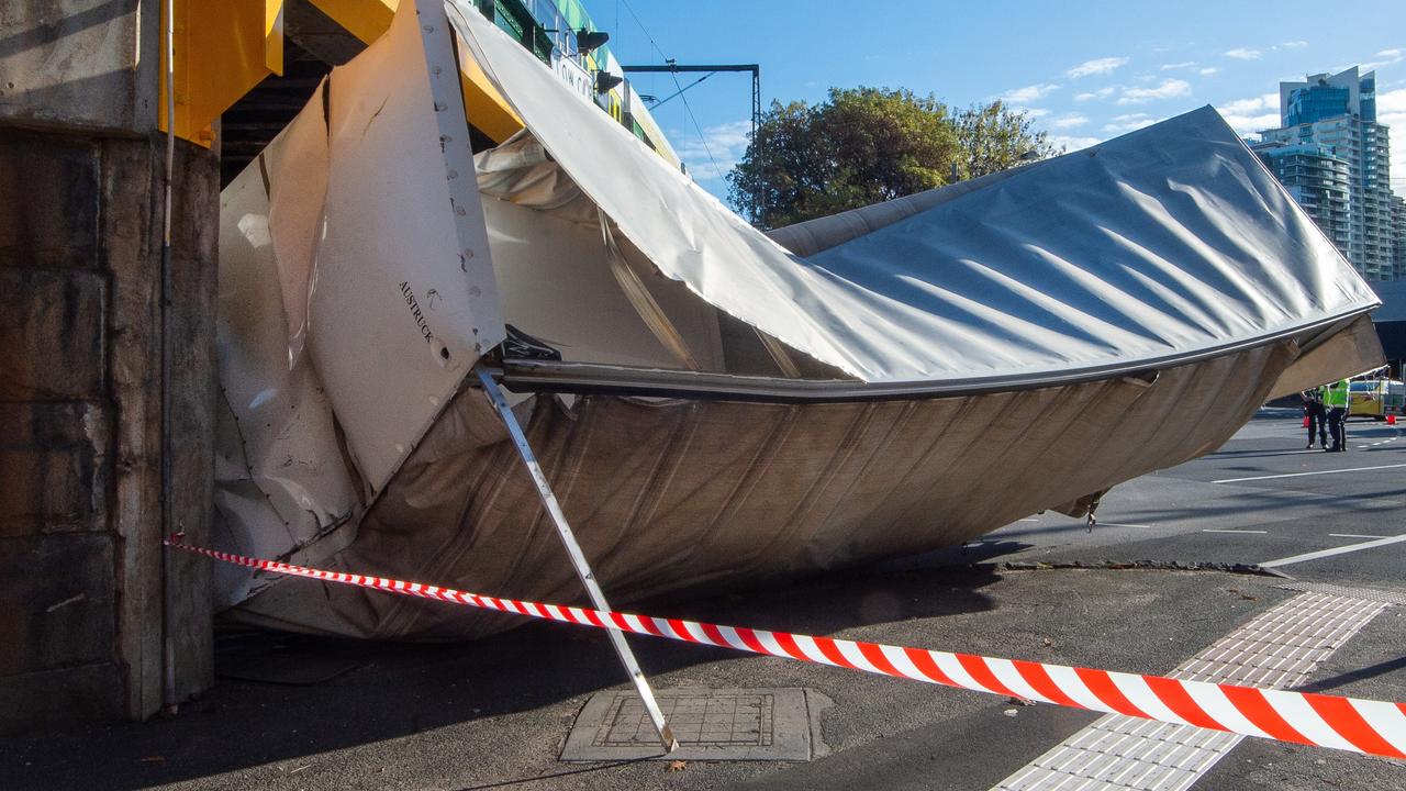 South Melbourne rail bridge crash Truck smashes into bridge on Ferrars Street Herald Sun