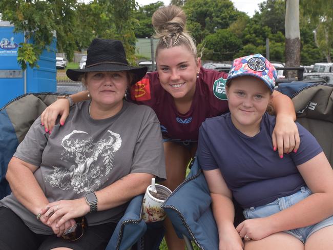 Letisha Cranston, Georgia Wright and Charlee Cranston at the CQ Capras under-17s Round 1 games against the Townsville Blackhawks at Webb Park, Yeppoon, on February 15, 2025.