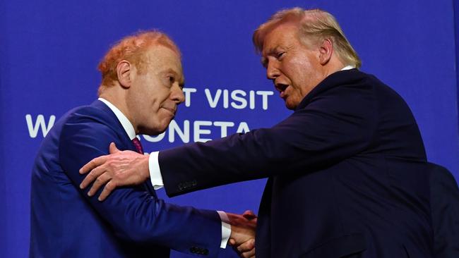 Then US president Donald Trump greets Anthony Pratt at the opening of Pratt Paper Plant in Wapakoneta, Ohio in 2019.