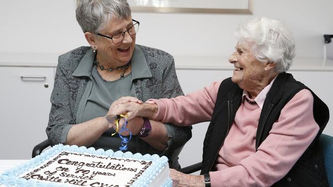 Cutting the cake celebrating 70 years of Castle Hill CWA. Wendy Macallister and Jacqueline Lively 93 members for over 28 years. Photographs: David Swift.