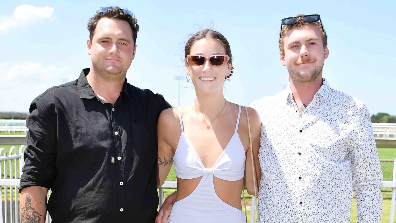 Jordan, Tia and Joel at the Mooloolaba Cup, Sunshine Coast Turf Club. Picture: Patrick Woods.