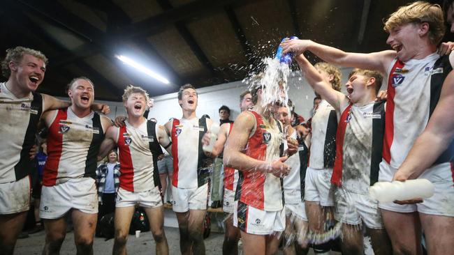 Koroit celebrates its win over Terang Mortlake. Picture: Yuri Kouzmin