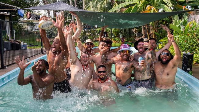 The Casuarina Cougar men were still celebrating hard on Monday following their back to back NTRU A-Grade championship win. Picture: Pema Tamang Pakhrin