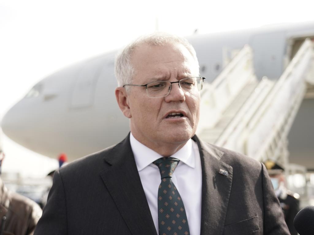 Prime Minister Scott Morrison arrives in Rome for the G20, en route to the Glasgow climate summit. Picture: Adam Taylor/Prime Minister’s Office