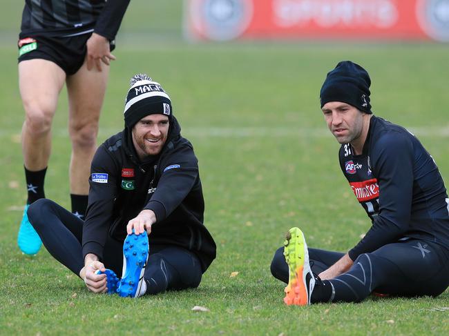 Goldsack and Cloke in their Collingwood days. Picture: Wayne Ludbey