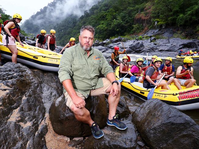 The Queensland Government has backflipped on mandatory Covid-19 PCR testing to enter Queensland, after numerous positive coronavirus cases arrived from interstate and local tourism workers were forced into quarantine as close contacts. Cairns Adventure Group, which runs white water rafting companies Raging Thunder and Foaming Fury in the Barron Gorge National Park outside of Cairns, are struggling to keep enough staff rostered on in what is their busiest period of the year. Cairns Adventure Group Director Roderic Rees is fed up with the government's lack of foresight and changing directives affecting his business. Picture: Brendan Radke