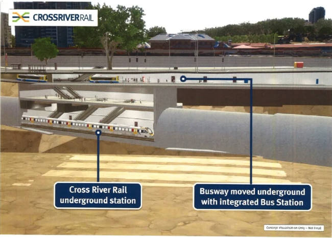 Artists impression of the proposed bus-train underground interchange at Roma Street Station, in Brisbane's central business district.