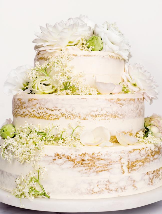 The Royal Wedding Cake by delicious. Three-tiered lemon and elderflower cake with white chocolate Swiss meringue buttercream icing. Picture: Delicious.com.au