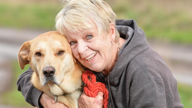 Oakland Junction’s Jeanette Freeman with he rescue dog, Highway. Picture: Rob Leeson