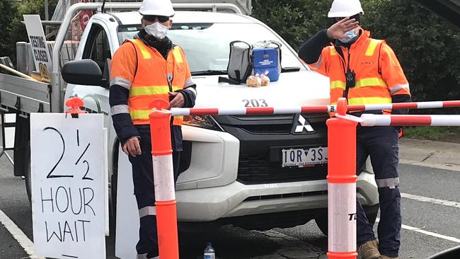 There is a lengthy wait to be tested at the Chadstone pop-up.