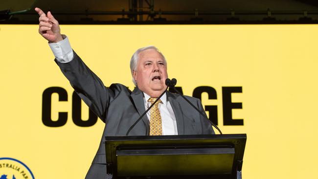 Clive Palmer addresses the crowd at the United Australia Party's National Launch at the Palmer Coolum Resort. Picture: Brad Fleet