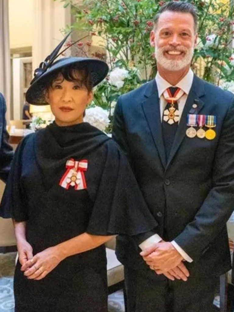 Sandra Oh pictured with her fellow Canadian Order of Canada &amp; Valour recipients on the day the funeral. Picture: iamsandraohinsta/Instagram