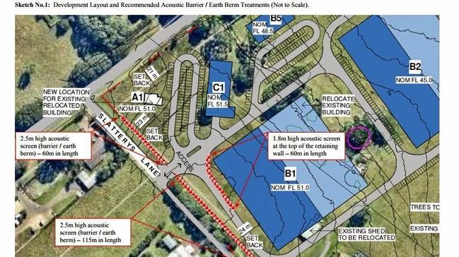 WITHDRAWN: Part of the Bangalow Rural Industries Food Precinct DA showing the acoustic and visual barriers on the western side of the facility. Picture: Contributed