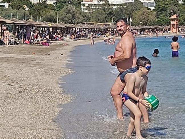 Bill Papas spotted on a beach in Greece. Photo: The Greek Herald / Supplied