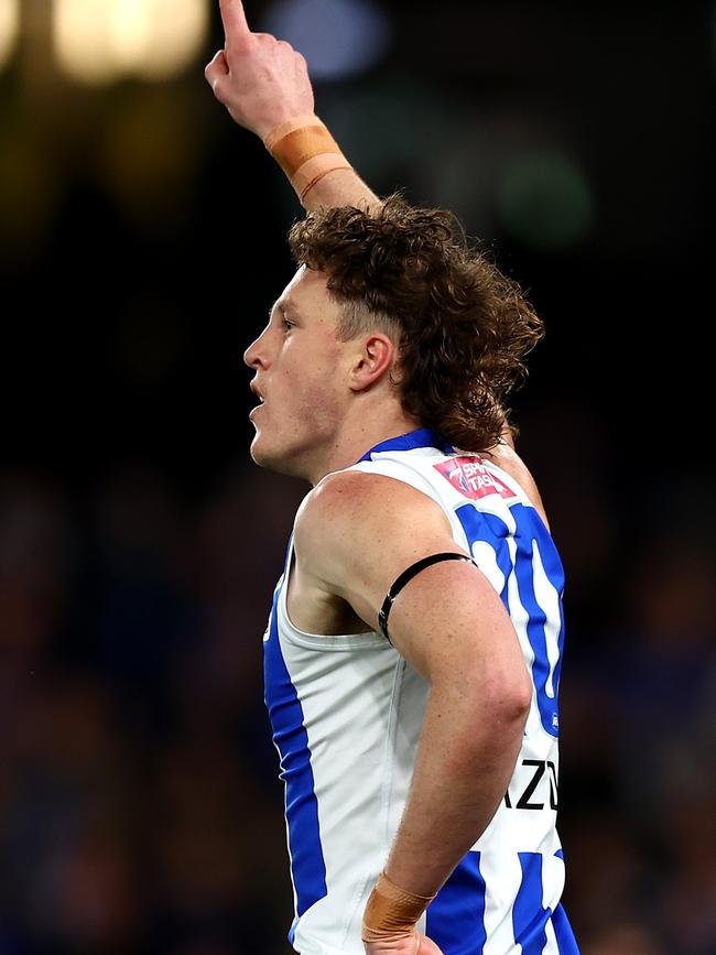 Nick Larkey celebrates a goal. Picture: Graham Denholm/AFL Photos via Getty Images