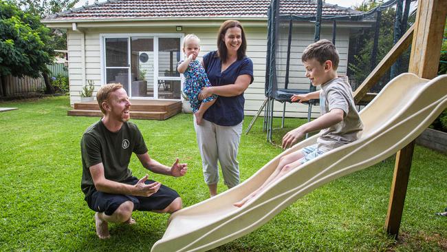 Heath and Bronwyn Collister, with their children Anna, 2, and Toby, 6, are auctioning their Glenroy property on Saturday. Picture: Aaron Francis