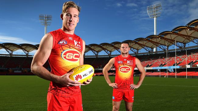 Suns co-captains Tom Lynch and Steven May in gear at Metricon ahead of the club's return there this weekend. This is the first week back at Metricon after the Commonwealth Games. Picture Glenn Hampson