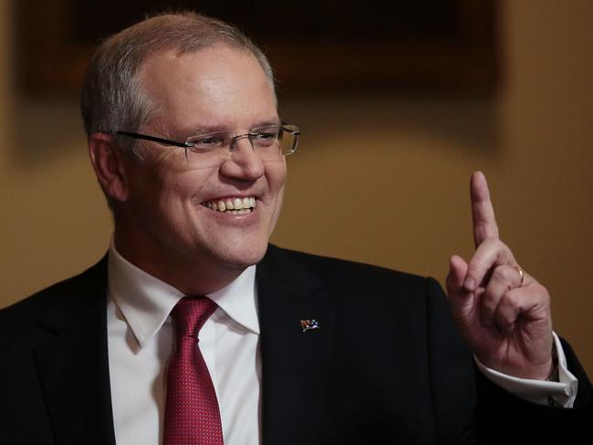 Scott Morrison in the budget lockup at Parliament House on Tuesday. Picture: Stefan Postles