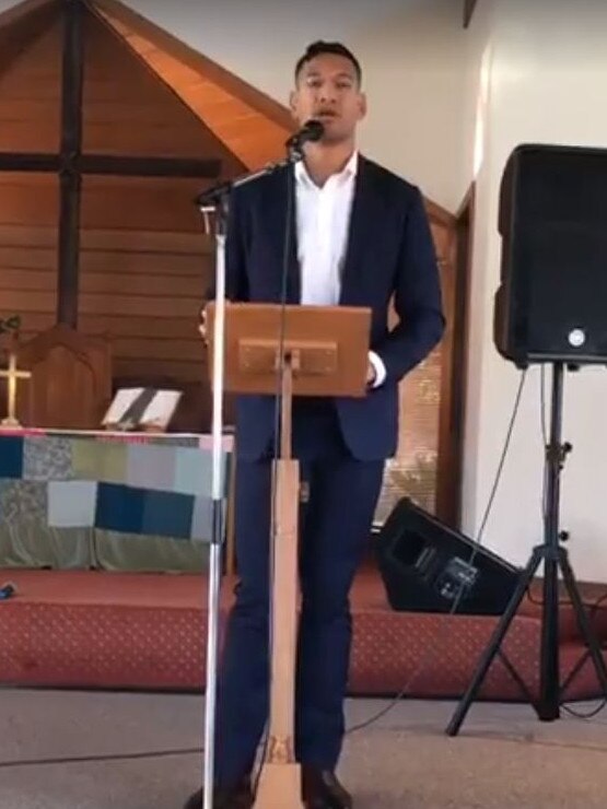 Israel Folau preaching at the The Truth of Jesus Christ Church. Picture: Facebook