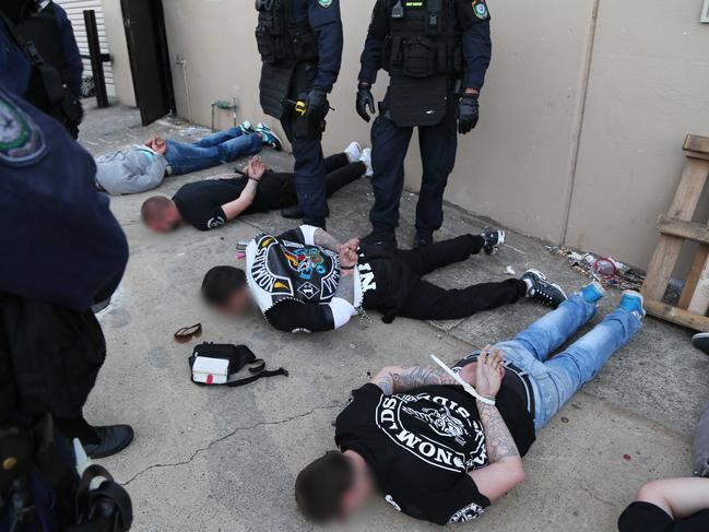 Strike Force Raptor arresting members of the Nomads outlaw motorcycle gang in 2015. Picture: NSW Police