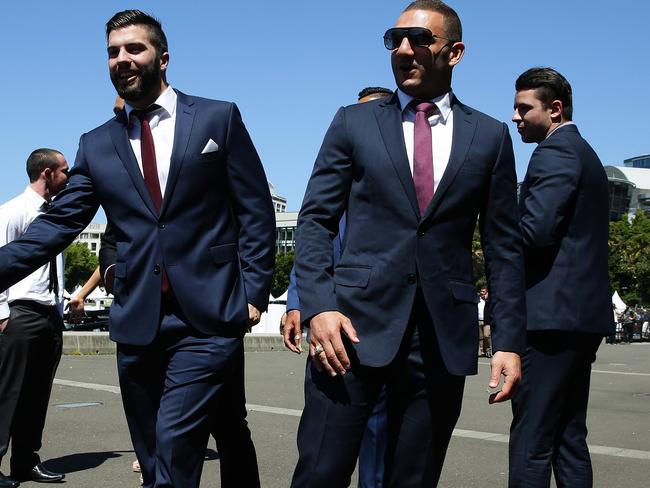 James Tedesco and Robbie Farah at the Wests Tigers grand final luncheon. Picture: Brett Costello