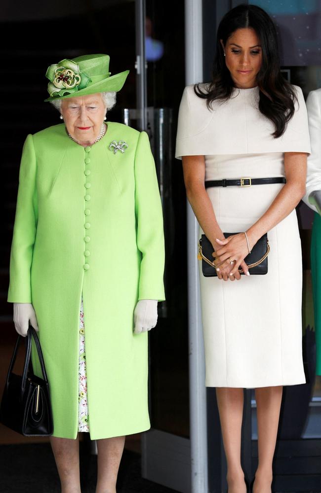 Meghan Markle, right, has a direct line to Queen Elizabeth, revealing she called the monarch when Prince Philip was hospitalised. Picture: AFP