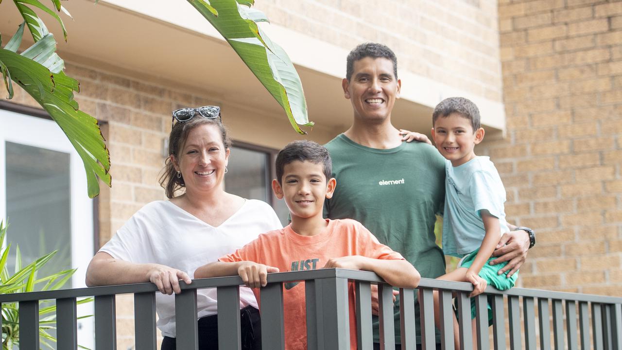 Lauren and Roberto Polanco with sons Harvey and Lennon at the townhouse they have for sale. The family are selling to upsize to a new home in the area. Picture: Jeremy Piper