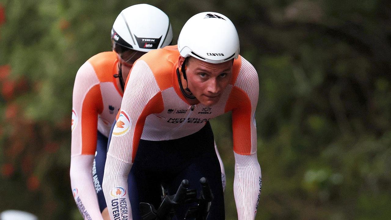 Mathieu Van Der Poel of The Netherlands at the UCI Road World Championships in Wollongong.