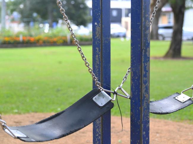 Swings zip tied together in Memorial Park - Picture: Shane Zahner