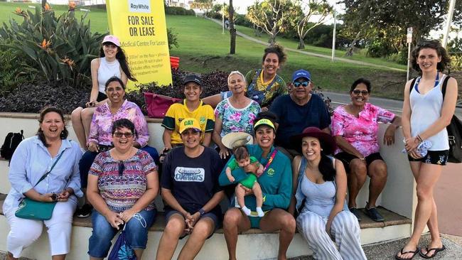 Commonwealth Games athlete Taliqua Clancy surrounded by her relatives who made the trip from Kingaroy to see her play beach volleyball. Picture: Kathleen Cush