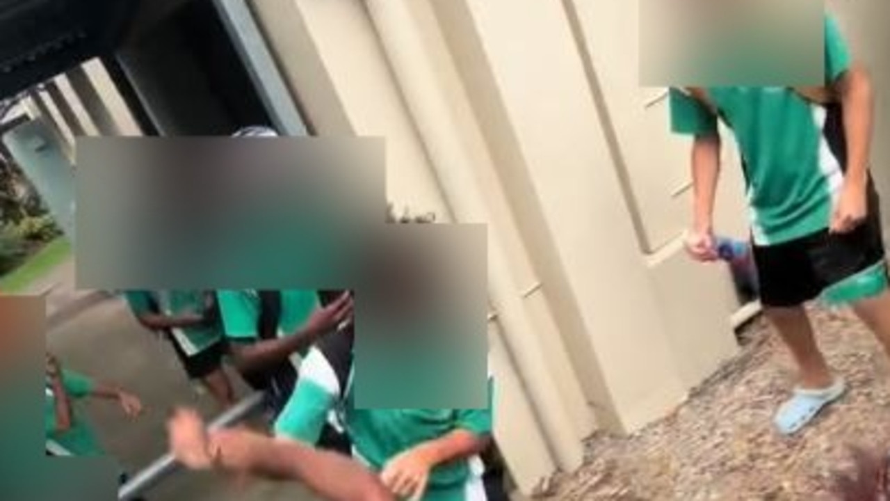 Disturbing footage has emerged of a fight breaking out between three male students at a Queensland high school. Picture: TikTok