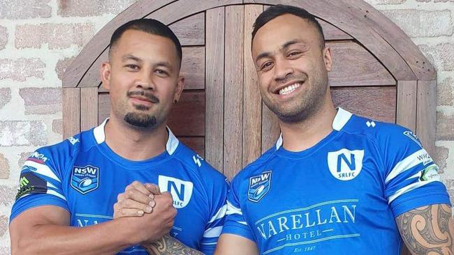 Happy Jets, (L-R) Josiah Tamasi and captain-coach Levi Dodd have joined forces for Narellan in 2023. Picture: Narellan Jets Rugby League Club.