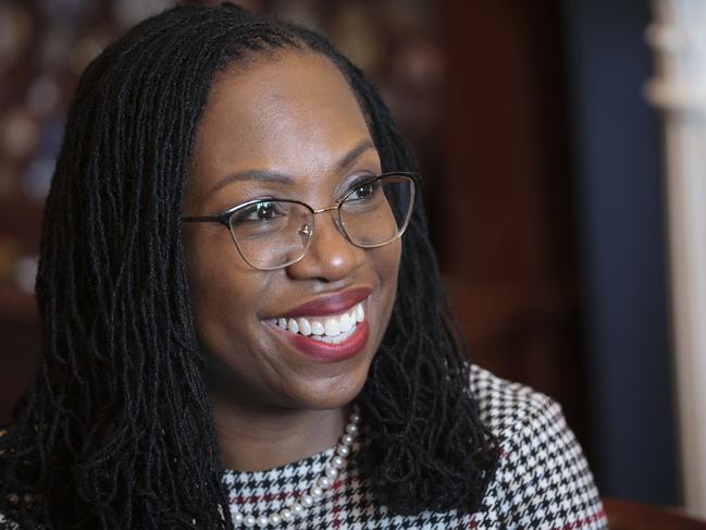 WASHINGTON, DC - MARCH 29: U.S. Supreme Court nominee Ketanji Brown Jackson meets with U.S. Sen. Mitt Romney (R-UT) on Capitol Hill March 29, 2022 in Washington, DC. Supreme Court nominee Ketanji Brown Jackson continued to meet with Senate members on Capitol Hill ahead of her confirmation vote.   Win McNamee/Getty Images/AFP == FOR NEWSPAPERS, INTERNET, TELCOS & TELEVISION USE ONLY ==