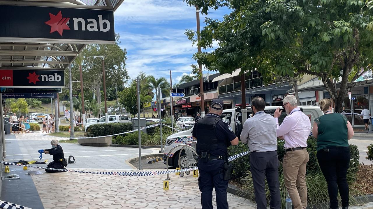 Police investigating the crime scene where a 24-year-old man was shot dead after running at police armed with a knife. Picture: Janessa Ekert