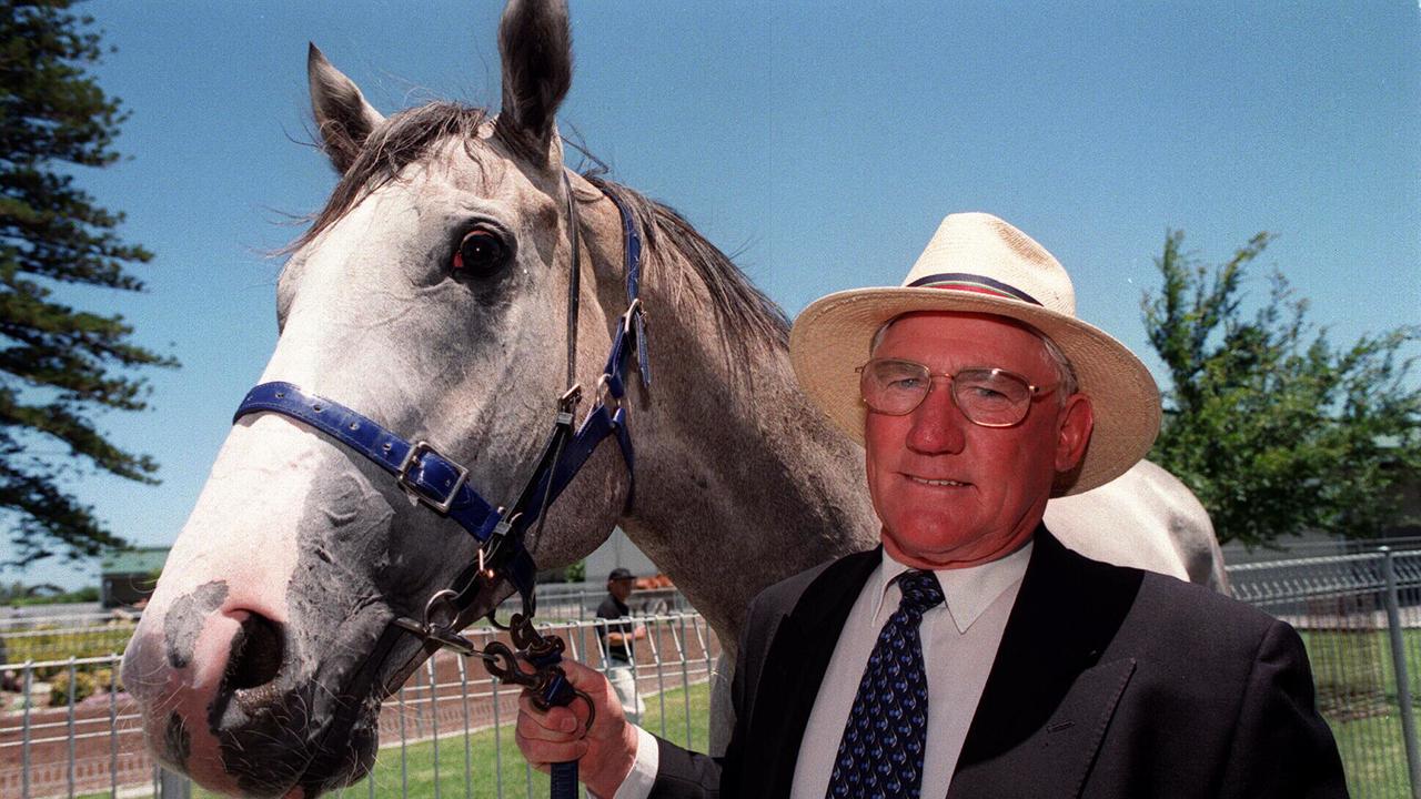 Trainer Joe Hall and racehorse Respect The Raj. respect/the/raj