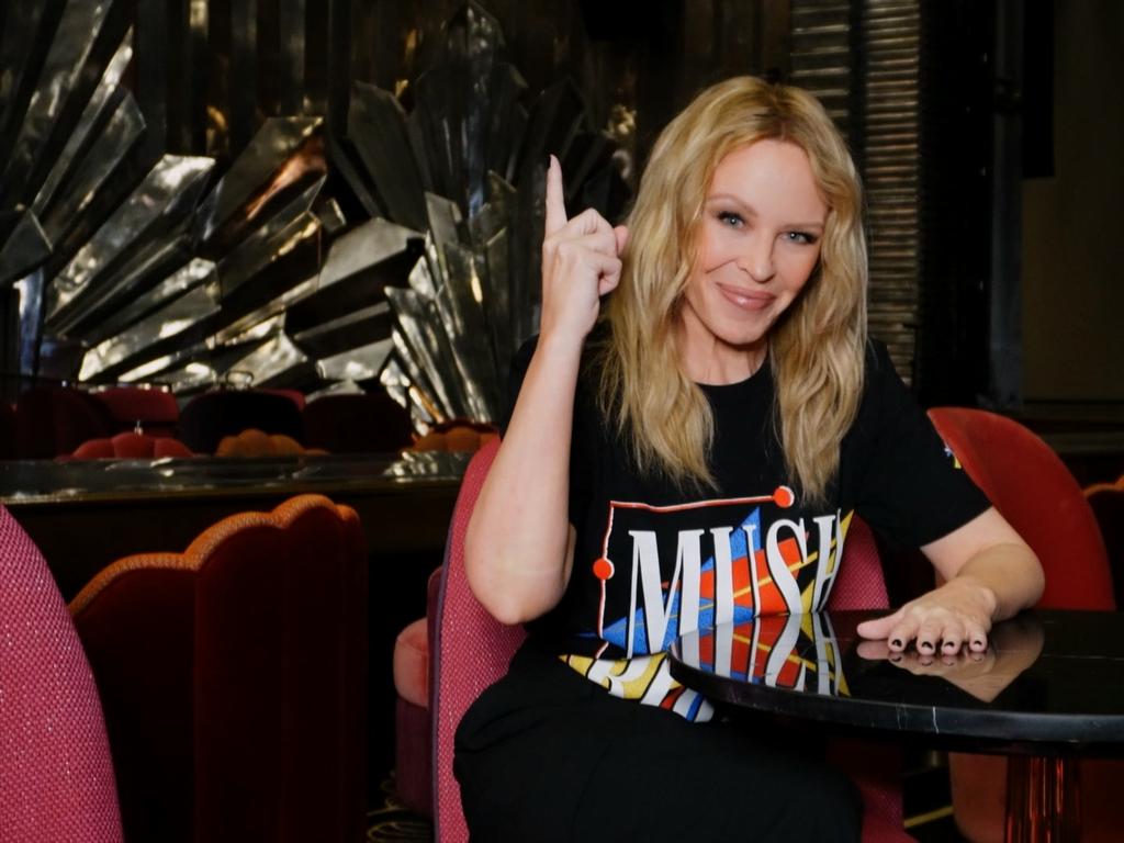 Kylie Minogue pays tribute to Michael Gudinski, and his Mushroom Group empire, at the Mushroom 50 Live concert in Melbourne on Sunday. Picture: Supplied.